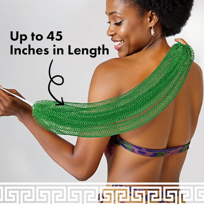 Bathway African Net Sponge Authentic with Handles (Set of 2), African Exfoliating Net Sponge, Exfoliating Body Scrubber Bath Sponge - Bathing Accessories with Storage Bag (Purple & Green) - Image 4